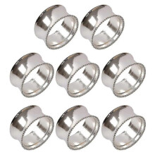 8 Pack Silver Beaded Zinc Alloy Napkin Rings - Dinner Party Table Decor Accessories Set