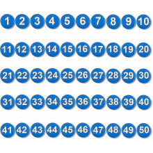 50 numeri magnetici da 1 a 50, magneti blu da 0,79 pollici per frigorifero e lavagna.