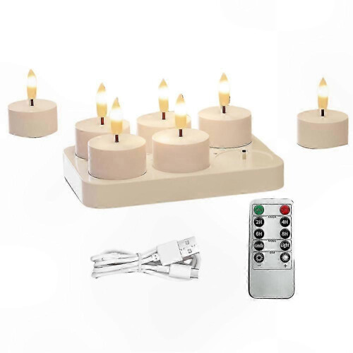 6 Pack Rechargeable LED Tea Lights with Charging Station, Remote & Timer