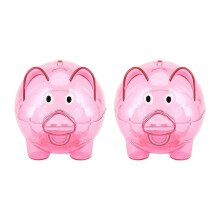 2X Cute Plastic Piggy Bank Coin Box – Clear Money Saving Case for Kids Toy Gift