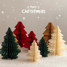Albero di Natale di carta a nido d'ape 3D pieghevole a fisarmonica, centrotavola invernale per la tavola delle feste e decorazioni per interni.