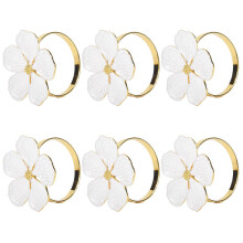 White Flower Napkin Rings Set of 6 - Elegant Napkin Holders & Buckles for Dinner Table
