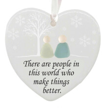 3.15" Heart-Shaped Friends Holding Hands Sea Glass Hanging Decor – Keepsake Gift for Memory Gifting