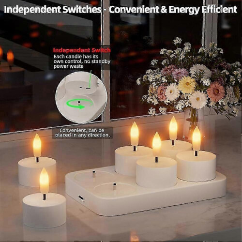 6 Pack Rechargeable LED Tea Lights with Charging Station, Remote & Timer 2