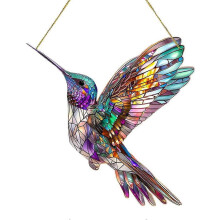 Hummingbird Stained Glass Window Hanging Ornament, Cute Bird Pendant, Hot One D8V1
