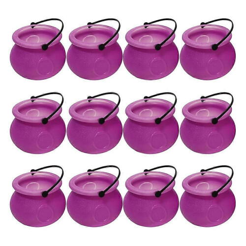 12pcs Mini Purple Halloween Cauldron with Handle, Witch Pot Candy Holder