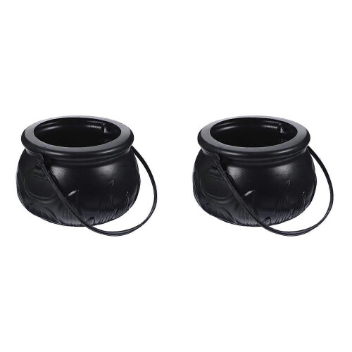 2X Black Plastic Witch Cauldron Kettle, St Patrick's Wizard Cauldron Decoration, Candy Bucket