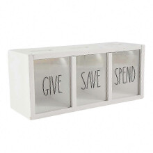 Wooden Piggy Bank for Kids, Countertop Coin Saver with Give Save Spend Sections, Wall-Mounted Daily Cash Storage Box