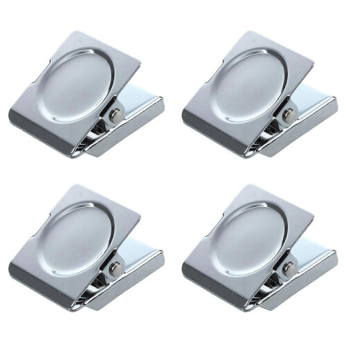 4X Silver Spring Loaded Memo Ticket Magnetic Fridge Wall Clip