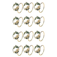 Golden Pearl Flower Napkin Rings, Set of 12 Metal Napkin Holders for Wedding Party Dinner Table Decoration