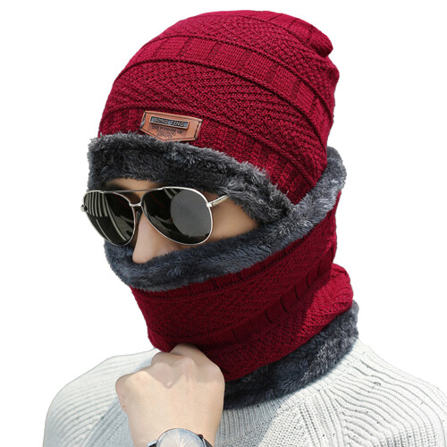 (red) Warm Plush Winter Beanie & Scarf Set