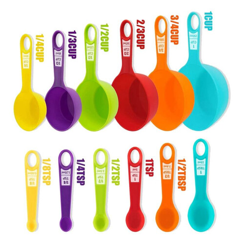 24 Pcs Plastic Measuring Cups and Spoons Set,Colored Kitchen Measure Tools, Great for Baking and Cooking(Random Color) 2