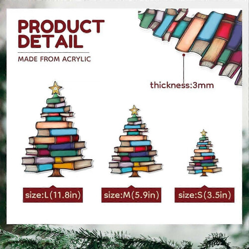 3pcs Book Tree Card Catcher Ornaments, Christmas Tree Book Theme 1