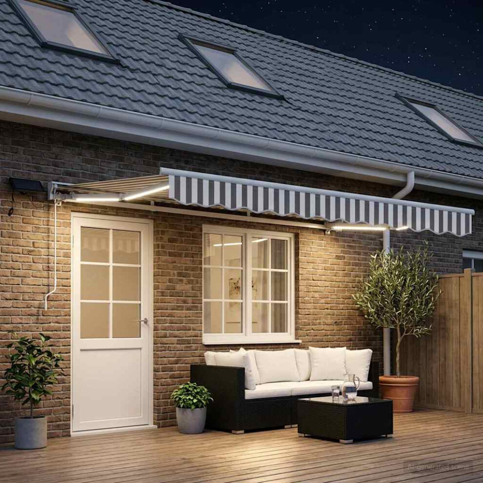 Vidaxl Manual Awning Frame With Leds Light Grey And White 4 X 3 M