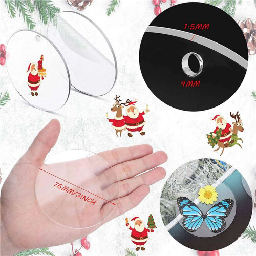 200 Peças em Branco de Acrílico de 3 Polegadas com Furo Transparente Círculo Ornamento em Branco Redondo de Acrílico Transparente para Enfeites de 1