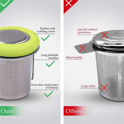 2X Tea Infuser Stainless Steel Tea Strainer Folding Handle Tea Filter Extra Fine Mesh Strainer Brewing Basket (Green) 2