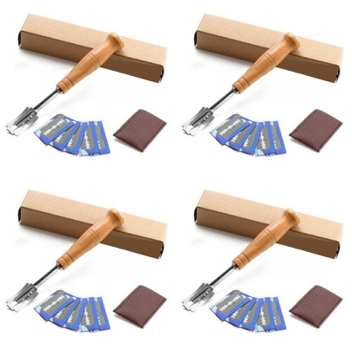 4X Bread Bakers Cutter Slashing Tool Dough Making  Wood Handle Bakeware for Bread Bakeware Kitchen with 5X Blades