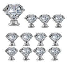 12 puxadores de vidro de 30 mm em formato de diamante para gavetas e armários de cozinha, prateados