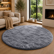 (120x120cm Round, Grey) Shaggy Rug-Non Slip Faux Fur Extra Large Area Rugs for Livingroom Bedroom Carpet