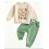 (4-5 Years, Apricot) Boy Fall Outfits Animal Print Long Sleeve Pullover Solid Pants 2 Pcs Set 1