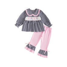 (18-24 Months, Pink) Baby Girl Halloween Outfits Long Sleeve Plaid Tops + Bell Bottoms Set