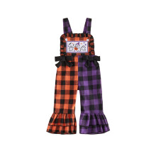 (18-24 Months, Black) Toddler Baby Girls Halloween Jumpsuit Sleeveless Plaid Bell Bottom Overalls