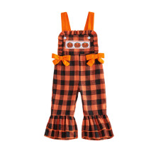 (18-24 Months, Orange) Toddler Baby Girls Halloween Jumpsuit Sleeveless Plaid Bell Bottom Overalls