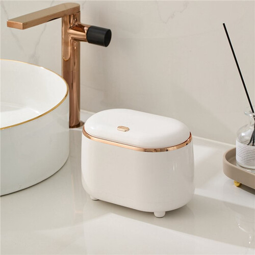 2X Press-Type Desktop Small Trash Can with Lid,Small Storage Bucket Tiny Desktop Waste Garbage Bin,White 2