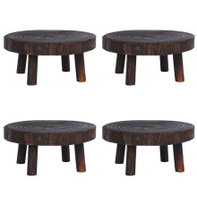 4X Rustic Decorative Round Wood Pedestal Plant Pot Riser Plant Stand Potted Plant Shelf for Indoor Outdoor Home Decor A