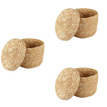 3X Wheat Straw Woven Storage Basket Innovative Basket Rustic Natural Brown Finish Storage Decorative Basket(Medium )