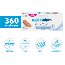 WaterWipes Sensitive Newborn Baby Wipes 360 Count 6 Packs 3In1 Cleans