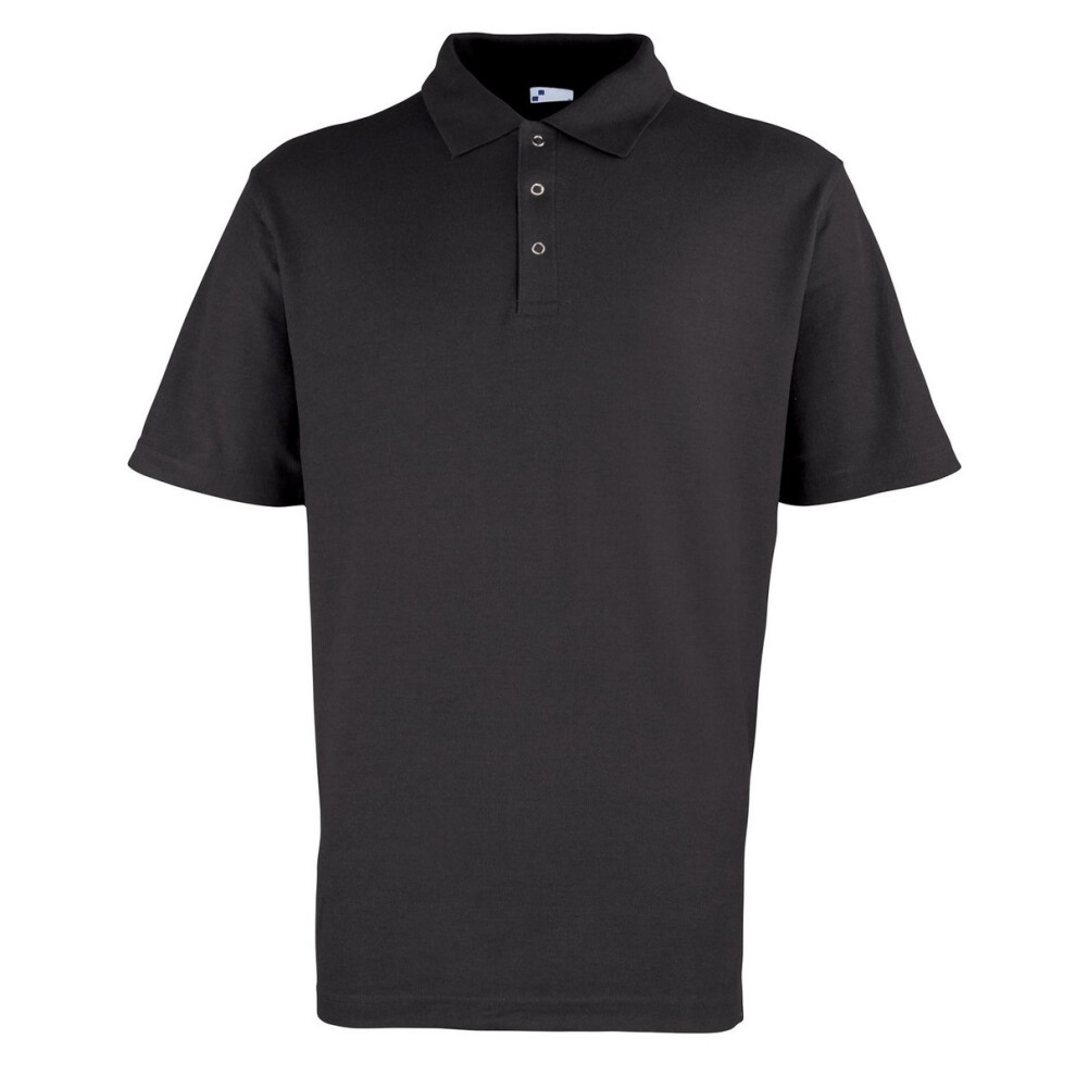 Premier (3Xl, Black) Mens Pique Stud Front Polo Shirt