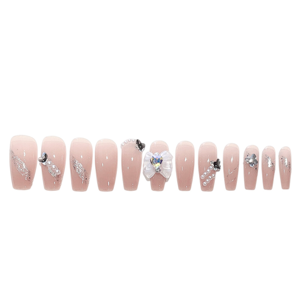 Phui-Pet-Supplies (Jelly Glue Model) Pink Pearl Ballet Fake Nails - Reusable For Party & Daily