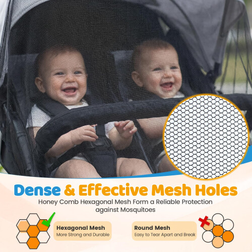 Mosquito Net for Pram, Universal, Black Tandem 1