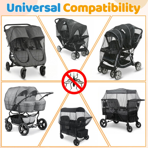 Orzbow Pram Mosquito Net for Double Strollers Universal Twin Pushchair 1