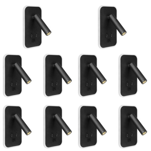 10X Wall Light Backlight USB Charging 330 Degree Rotation Adjustable Wall Lamp Bedside Study Reading Sconce Lamp Black