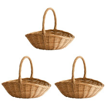 3X Wicker Basket with Handle, Wicker Shopping Basket, Gift Hamper Basket, Picnic Baskets, Kitchen Storage Basket- Small