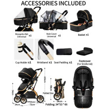 Rexhan Baby Pram 2 in 1 Foldable Baby Buggy Reversible Pushchair All i
