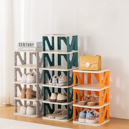 Living And Home 4-Tier Narrow Plastic Shoe Rack in Grey