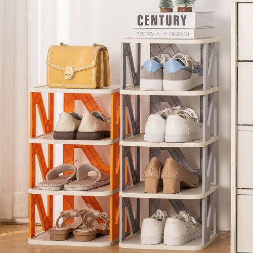 Living And Home 4-Tier Narrow Plastic Shoe Rack in Grey 2