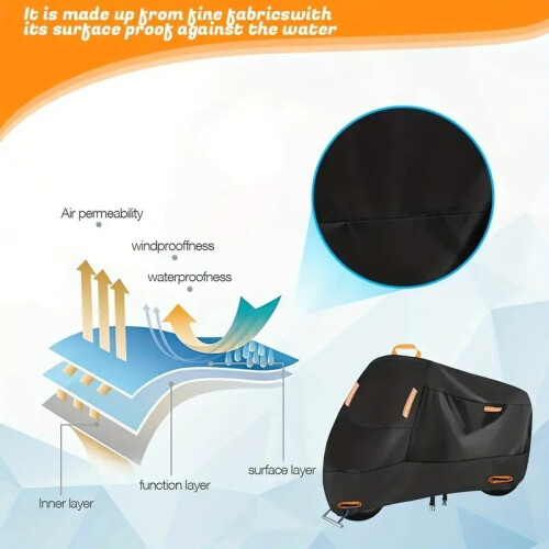 Waterproof Motorcycle Cover - 190T Silk Polyester, Rainproof & Dustproof  XL 1