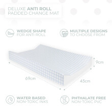 BEDEBYES Deluxe Anti Roll Wedge Baby Changing Mat Blue Gingham Waterpr