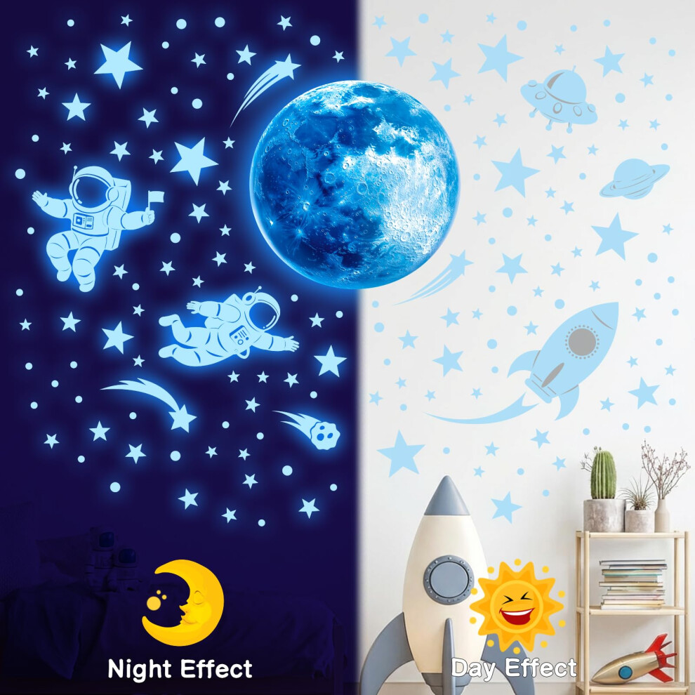 Decowall Glow In The Dark Moon Astronaut Wall Stickers – Luminous Roc