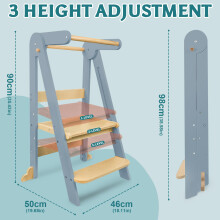 Foldable Learning Tower Kitchen Stool for Kids with NonSlip DesignWood