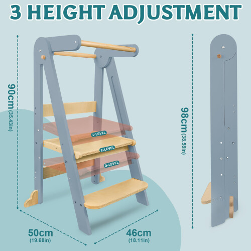 Foldable Learning Tower Kitchen Stool for Kids with NonSlip DesignWood