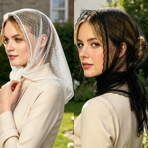 Voile en maille brodé élégant, Triangles de mariage-Blanc 2