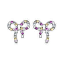 S925 Sterling Silver Sweet Bow Colored Zirconia Earrings (Sce2034) Surprise Gift