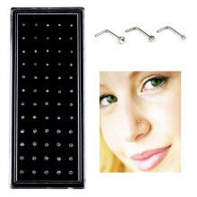 60 90-Degree 7-Shaped Diamond-Encrusted Nose Studs In A Box (Color: White) Surprise Gift
