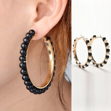 One Pair Of Large Pearl Hoop Earrings For Sale (White And Black) For Girls. Surprise Gift