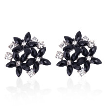 Fashionable Zircon And Rhinestone Three-Flower Women'S Stud Earrings, Metal Color: Black Surprise Gift